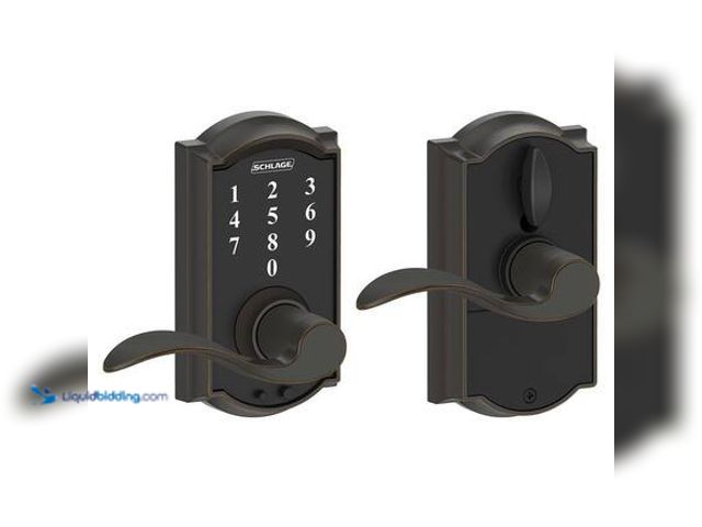 Lot 49-3565287 - Schlage Camelot Aged Bronze Touch Keyless Touchscreen Handle Model # FE695 V CAM 716 ACC unused. Att...