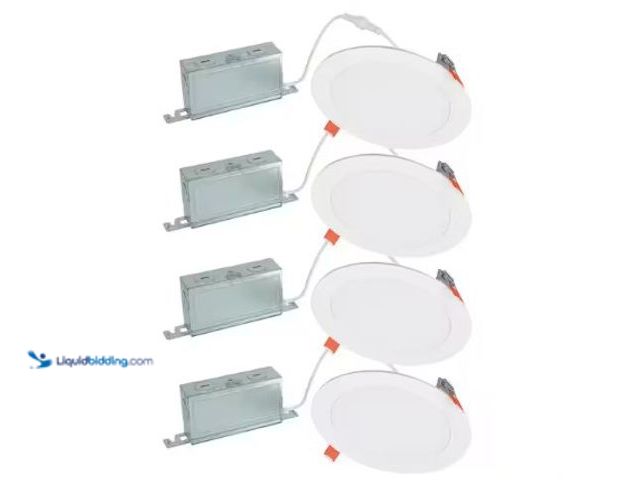 Lot 49-3631140 - HALO HLBSL 6 in. Adjustable Canless Integrated LED Recessed Light, 900 Lumens, 5CCT, White (4-Pack),...