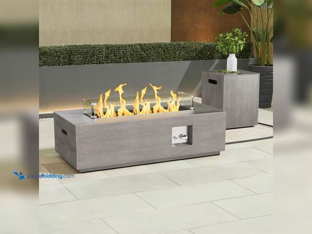 Lot 49-1594608 - eVita 50000 BTU Coating Steel Propane Fire Pit Table in Gray Rectangular Modern Outdoor Gas Fire Tab...