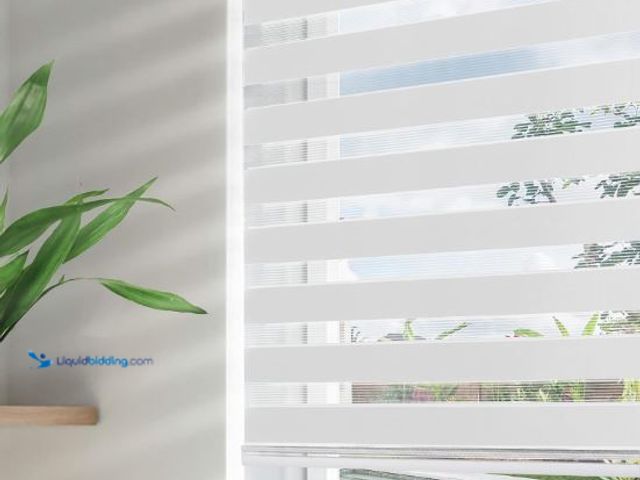 Lot 49-1558944 - Joydeco 33 Inch Wide White Cordless Zebra Blinds for Windows, Privacy Light Filtering Dual Layer Rol...