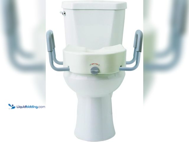 Lot 49-3565957 - Medline 5" Elongated Raised Toilet Seat, with Lock and Removable Padded Arms- A Medical Seat for Sen...