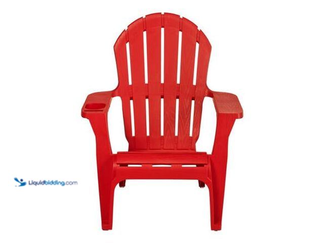 Lot 49-5546874 - qty 3 - StyleWell Ruby Red Plastic Adirondack Chair with Cup and Phone Holder Model # 999-2104 2 red...
