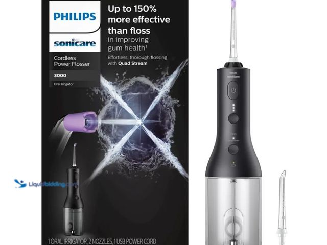 Lot 49-5543085 - Philips Sonicare Power Flosser 3000 Cordless: Oral Irrigator with Jet Tip & Charger Base - HX3826/23...
