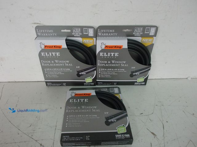 Lot 49-3617044 - Set of (3) Frost King 1/2 in. x 1/2 in. x 81 in. Elite Black Lifetime Bulb Shape Door Weatherseal Re...