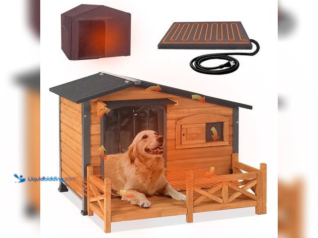 Lot 49-3480422 - Aivituvin-AIR7024-IN-HP 44.6"L/60.4"L Outdoor Heated Dog House |Metal Frame - Brown - Large, Model #...