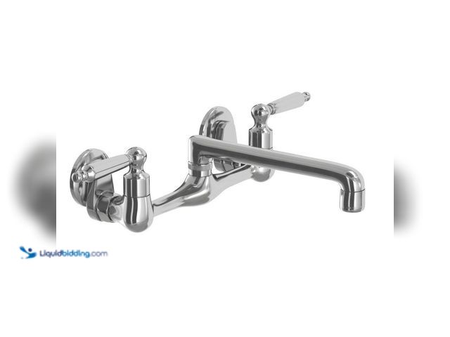 Lot 49-3614964 - Glacier Bay Double-Handle Wall Mount Low-Arc Standard Kitchen Faucet in Polished Chrome - Unused (Mo...