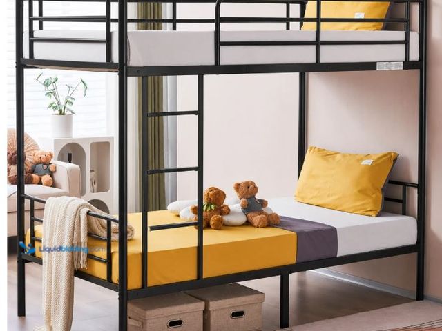 Lot 49-1630723 - Zimtown Twin-over-Twin Steel Bunk Beds Frame Only, No Mattresses, 78" x 42" x 65" with Ladder, Model...