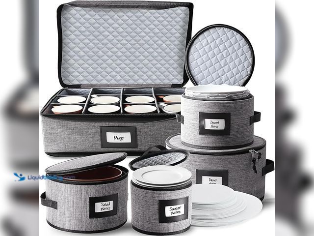 Lot 49-3600253 - Fine China Storage Containers, 5 Piece Quilted Dish Storage Containers, Mug, Cup, and Plate Dish Org...