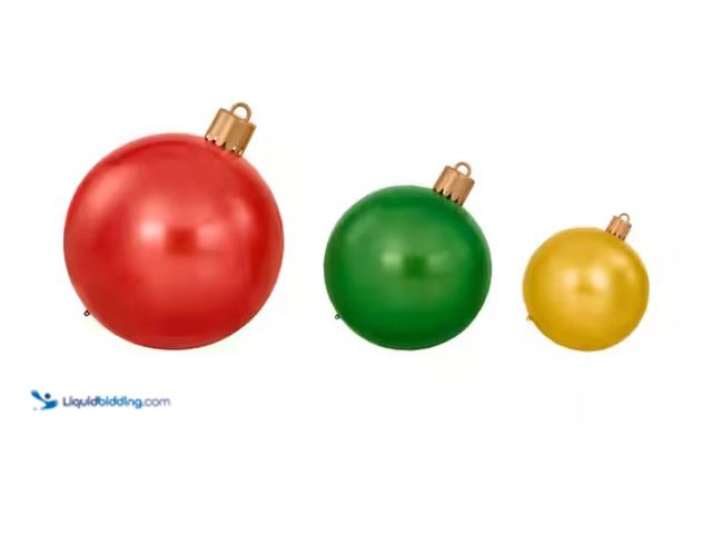 Lot 49-1547300 - 3-piece Jumbo Inflatable Ornament Set, Model # 24GM85574, Slightly used, Green Ornament is missing f...