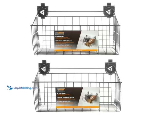 Lot 49-3614519 - Lot of (2) Gladiator 18 in. W x 12 in. D Ventilated Wire Basket Garage Storage for GearTrack or Gear...