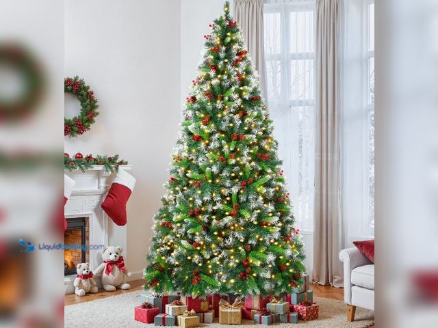 Lot 49-1539994 - Firstness 6ft Pre-Lit Artificial Christmas Tree with 1000 Branch Tips 300 LED Lights,Pine Cones + Re...