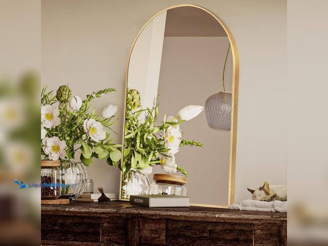 Lot 49-5464133 - 24 in. W x 36 in. H Gold Vanity Arched Wall Mirror Aluminum Alloy Frame Bathroom Mirror Unused