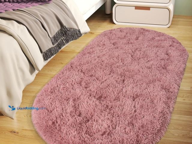 Lot 49-3463538 - (2) Soft Fluffy Area Rug for Bedroom, Blush Pink Fuzzy Shaggy Oval Throw Rugs for Bedside, Non-Slip ...