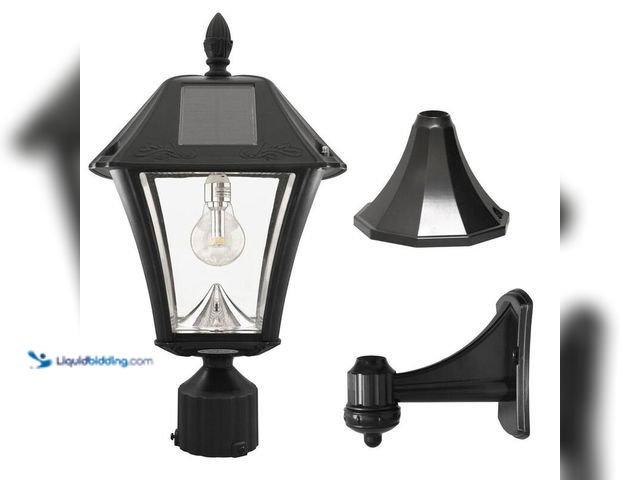 Lot 49-5406227 - Gama Sonic Baytown II Bulb Black Outdoor Solar Weather Resistant LED Landscape Post Light with Wall ...