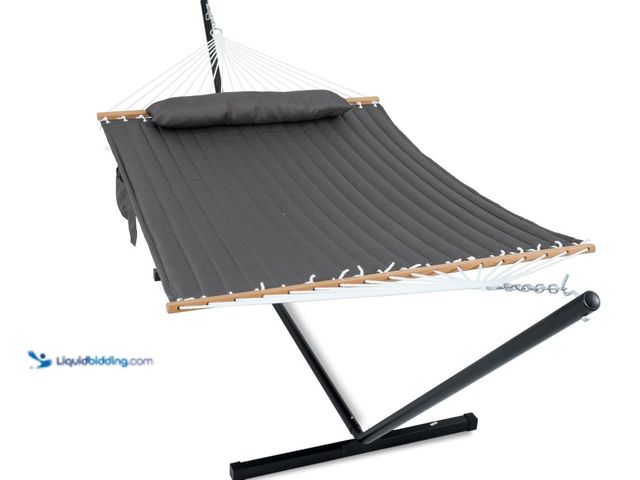 Lot 49-1516408 - 2 Person Hammock with Stand for Outside, 12ft Heavy Duty Steel Stand, Double Hammocks with Hardwood ...