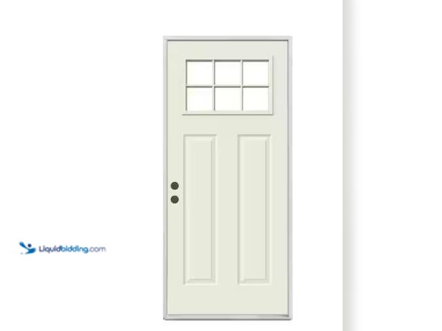 Lot 49-1515727 - JELD-WEN 30 in. x 80 in. 6 Lite Craftsman Primed Steel Prehung Left-Hand Inswing Front Door, Model #...