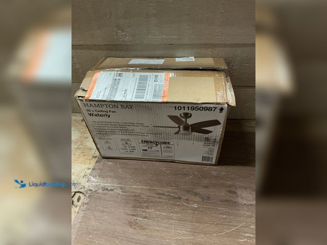 Lot 49-3527302 - Hampton Bay
Waterly 32 in. Indoor Ceiling Fan with Integrated LED in Brushed Nickel (attachments an...