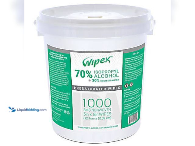 Lot 49-5543877 - Accessible Carousel Wipex® 70% Isopropyl Alcohol Wipes, 5" x 8", Bucket Of 1,000, Item #6182541 , ne...