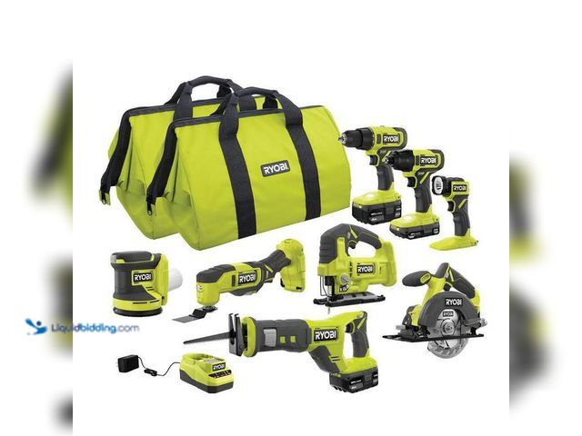 Lot 49-1594510 - RYOBI ONE+ 18V Cordless 8-Tool Combo Kit with (1) 1.5 Ah Battery and (2) 4.0 Ah Batteries and Charge...