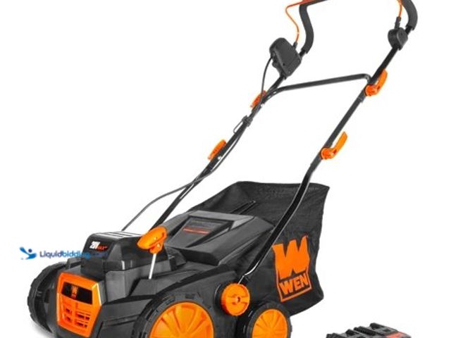 Lot 49-2004666 - WEN 20V Max Cordless 15-Inch 2-in-1 Brushless Electric Dethatcher and Scarifier with Collection Bag,...