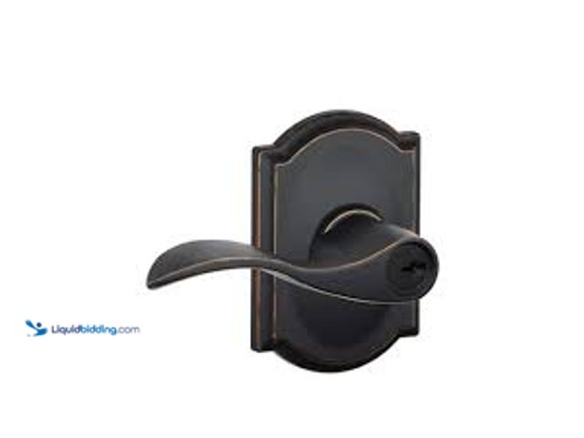 Lot 49-5458923 - Schlage Accent Aged Bronze Keyed Entry Door Handle with Camelot Trim, Model# F51 V ACC 716 CAM, Unus...