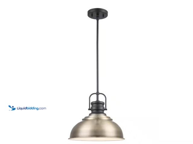 Lot 49-1516680 - Home Decorators Collection Shelston 13 in. 1-Light Antique Gold and Black Farmhouse Pendant Light Fi...