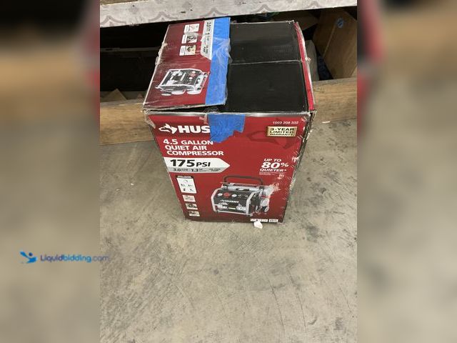 Lot 49-5552708 - Husky
4.5 Gal. 175 PSI Portable Electric Oil-Free Quiet Twin Stack Jobsite Air Compressor w/Rubber ...