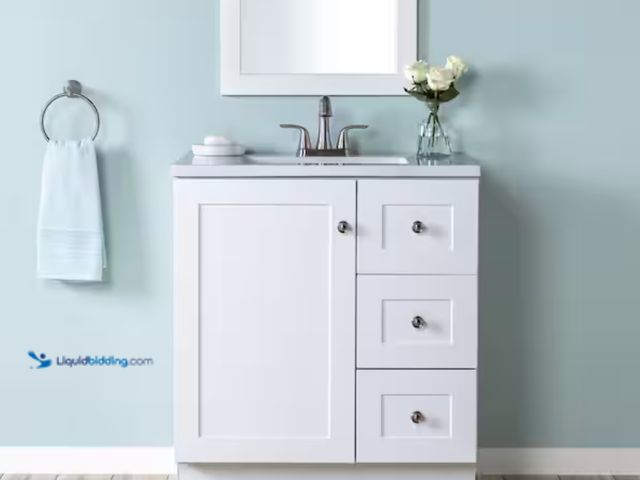 Lot 49-2000075 - Glacier Bay Bannister 31 in. Single Sink White Bath Vanity with Granite-Look Colorpoint White Cultur...