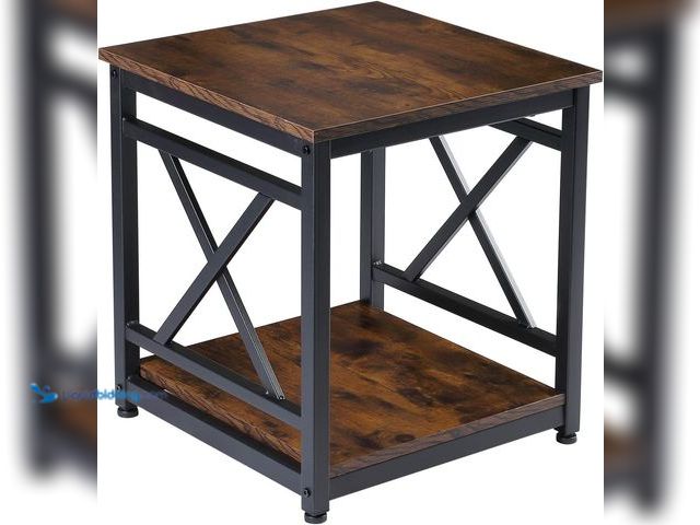 Lot 49-5545090 - KSWIN Industrial End Table, 18" Square Side Table with 2-Tier Storage Shelf, X-Design Metal Frame, R...