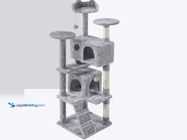 Lot 49-5574217 - Yaheetech 62.5-in H Light Gray Tall Cat Tree Condo with 2 Condos. Model #LSKLA00001. Unused