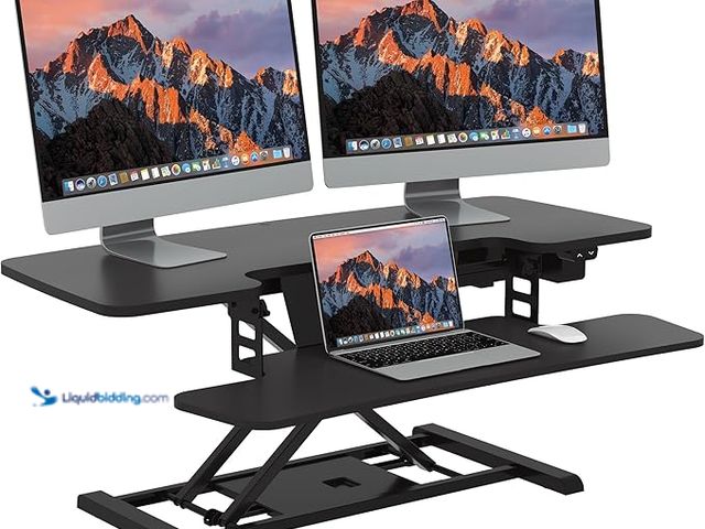 Lot 49-3466007 - SANODESK 40" Electric Standing Desk Converter， Height Adjustable Riser for Office Home, Dual Monitor...