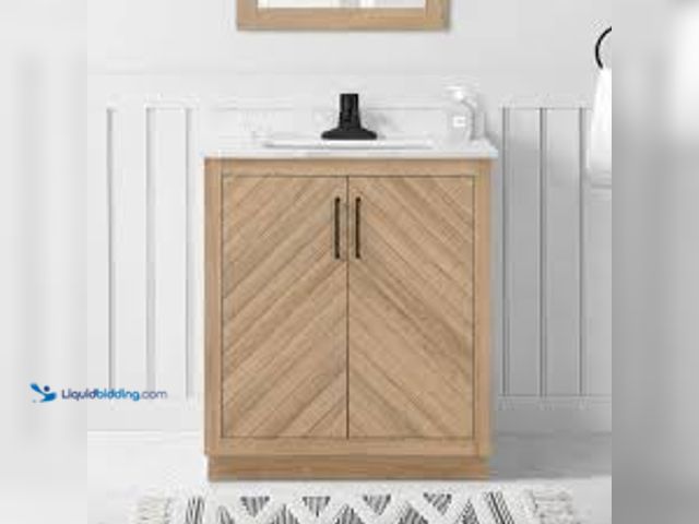 Lot 49-5461426 - Glacier Bay Huckleberry 30 in. Single Sink Weathered Tan Bath Vanity with White Engineered Marble To...