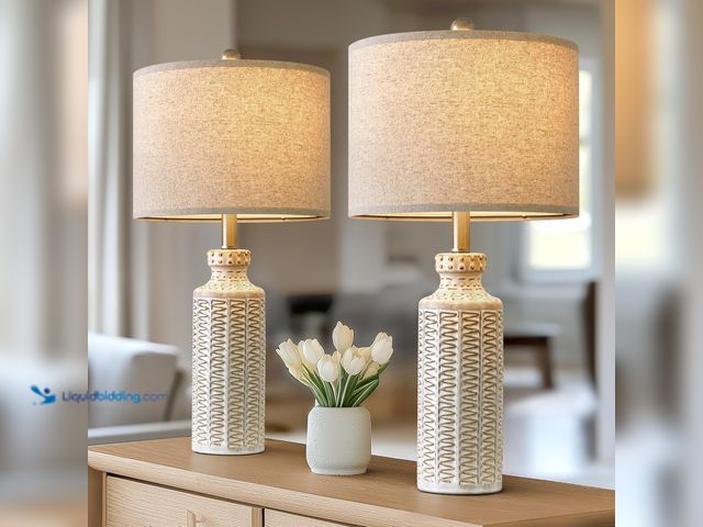 Lot 49-3535373 - 24.75'' Farmhouse Ceramic Table Lamp Set of 2 for Bedroom Living Room Vintage Traditional Rustic Mod...