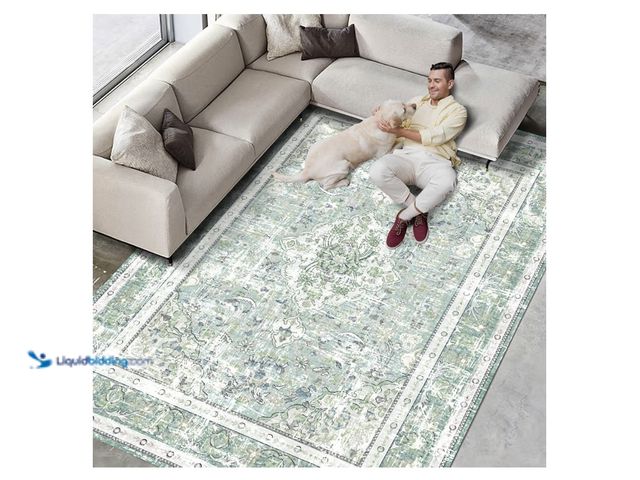 Lot 49-1810594 - 5X7 Area Rug    Oushak Area Rug for Bedroom 5x7 - Blue and Green Vintage Boho Floral Geometric, Wash...