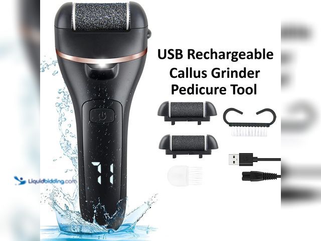 Lot 49-1820417 - USB Rechargeable Callus Grinder Pedicure Tool Black - NEW - Includes 3 different quartz sand grindin...