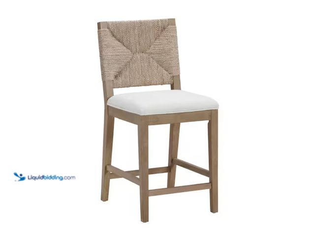 Lot 49-2000003 - Nathan James Beacon 24 in. Bohemian Boucle Upholstered Wood Counter Height Bar Stool w/ Woven Back, ...