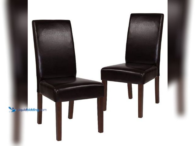 Lot 49-1569235 - Flash Furniture Set of 2 Greenwich Series Brown LeatherSoft Upholstered Panel Back Mid-Century Parso...