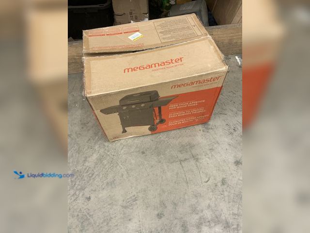 Lot 49-5552717 - Megamaster
3-Burner Propane Gas Grill in Black. Model # 720-1066. Unused with attachments and hardw...