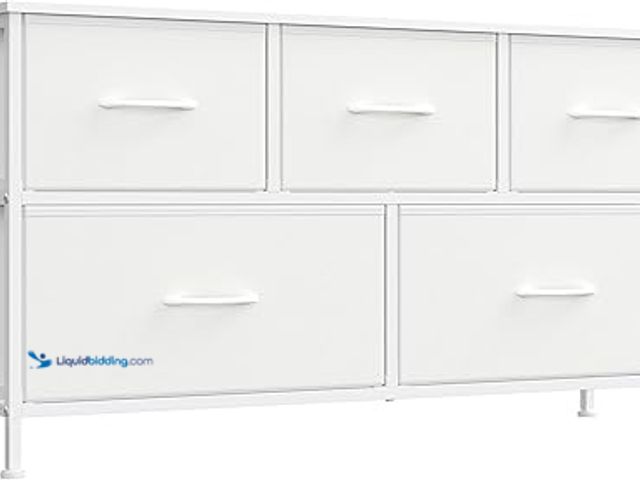 Lot 49-3531745 - SONGMICS Dresser for Bedroom, Chest of Drawers, TV Stand, Steel, MDF, 5 Non-Woven Fabric Drawers, St...