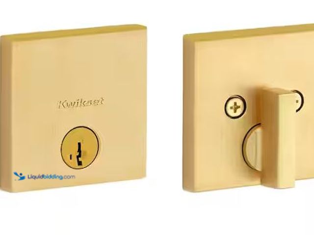 Lot 49-5450932 - Kwikset
Downtown Low Profile Satin Brass Single Cylinder Square Contemporary Deadbolt Featuring Sma...