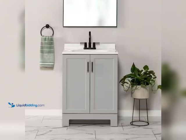 Lot 49-1569496 - Glacier Bay Oakley 25 in. Single Sink Pearl Gray Bath Vanity with White Cultured Marble Top (Assembl...