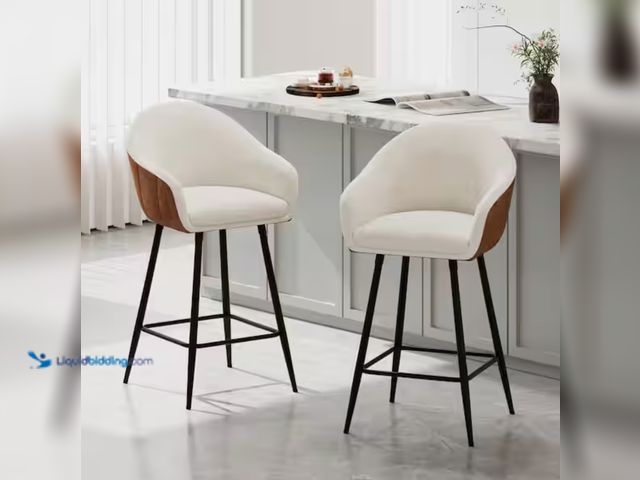 Lot 49-2000137 - Set of (2) CHRISTOPHER KNIGHT HOME Briarwood 26.5" Upholstered Counter Stools with Footrest, Metal F...