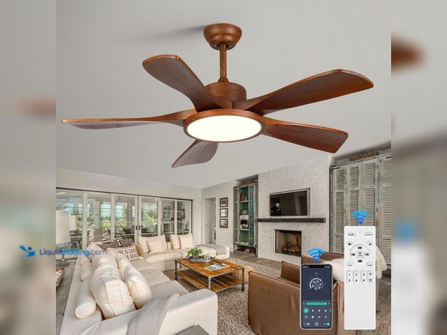 Lot 49-5448705 - Wood Ceiling Fan with Lights and Remote Control 5 Solid Wooden Blades 42 Inch Modern Farmhouse Outdo...