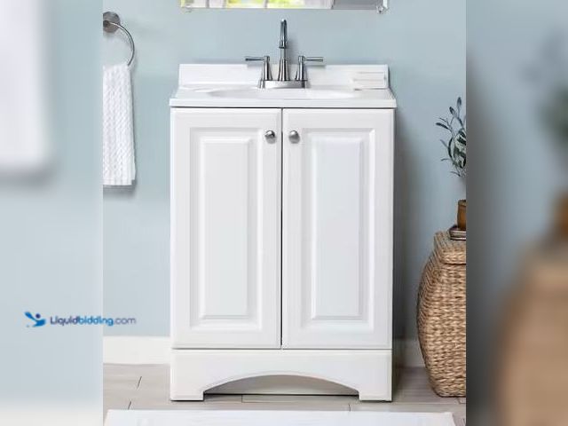 Lot 49-1568627 - Glacier Bay 25 in. Single Sink White Bath Vanity with Cultured Marble Top (Assembled) Model # GB24P2...