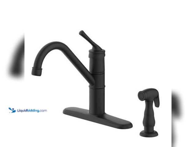 Lot 49-5572418 - Glacier Bay Barnhart Single-Handle Kitchen Faucet with Side Sprayer in Matte Black. Model # HDQFS6A0...