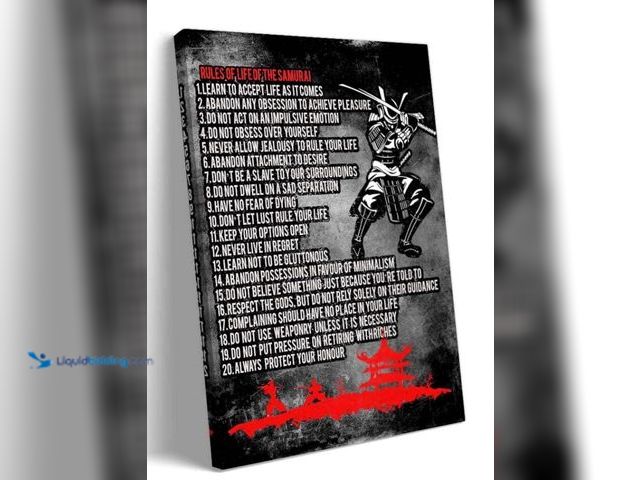 Lot 49-1515636 - Japanese 16 x 24 Samurai Poster Framed Life Rules Poster Vintage Wall Art Quote Artwork Black Inspir...
