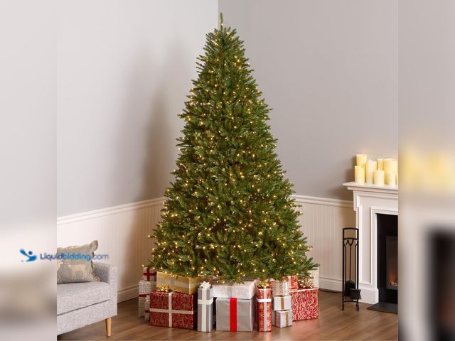 Lot 49-5508857 - National Tree Company Pre-Lit Artificial Full Christmas Tree, Green, Dunhill Fir, White Lights, Incl...