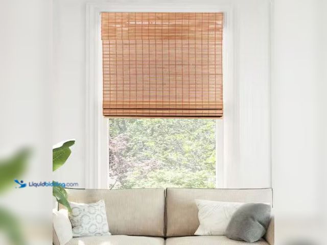 Lot 49-3614539 - Chicology Light Filtering Cordless Natural Woven Bamboo Window Shade 29 in. W x 64 in. L - Squirrel ...
