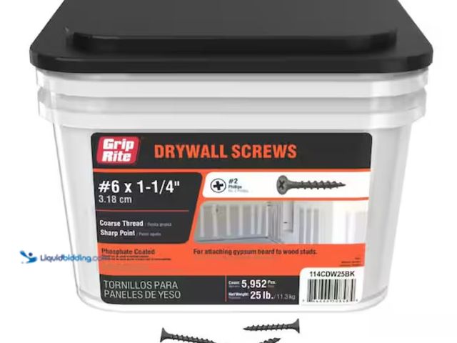Lot 49-2006674 - Grip-Rite #6 x 1-1/4 in. #2 Phillips Bugle Head Coarse Thread Drywall Screws 25 lb. Bucket, Model # ...