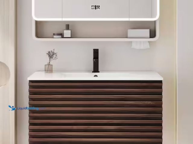 Lot 49-2005528 - Eclife 36 in. W x 18.3 in. D Single Sink Floating Walnut Bath Vanity with White Integrated Advanced ...